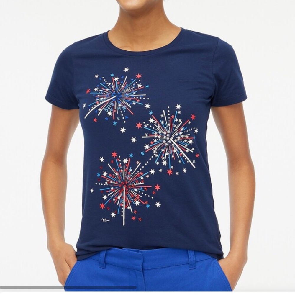 J crew sequin fireworks July 4th tee